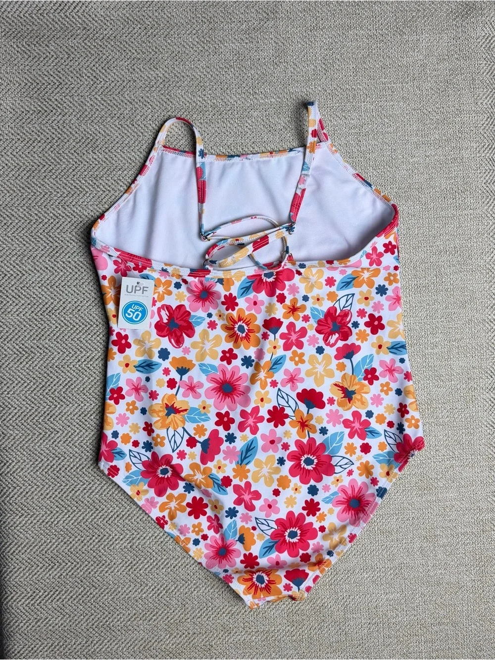 NEW Girls flower multicolor one piece swimsuit, UPF 50 protection Size 13/14